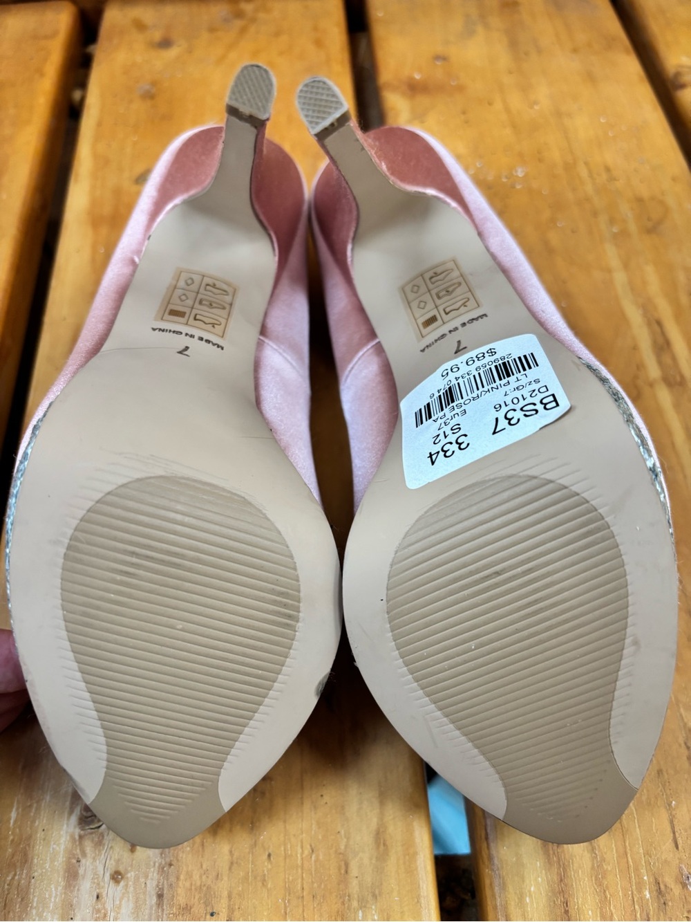 Le Château Light Pink Satin Peep-Toe Platform Heels - Picture 5 of 8